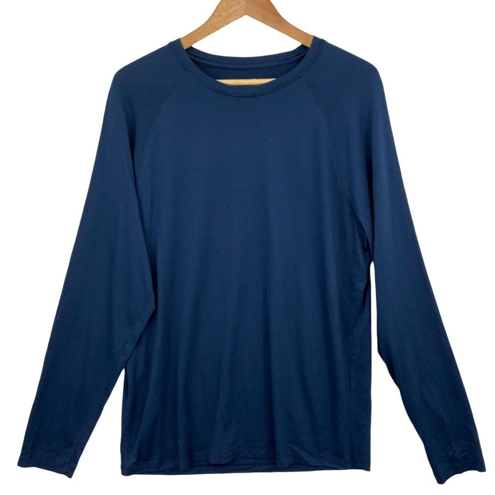 Wool & Prince Signature Long Sleeve Raglan Tee Mens Large Blue Merino Blend
